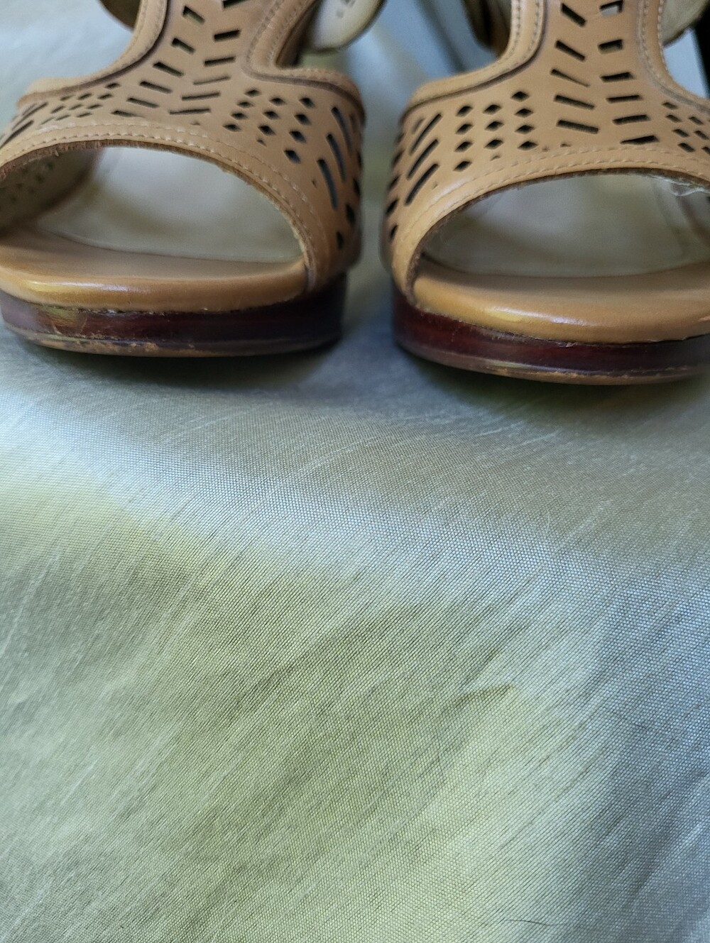 Adrienne Vittadini Tan Leather Cutout Open Toe Slingback Heels 8.5M - Picture 7 of 16
